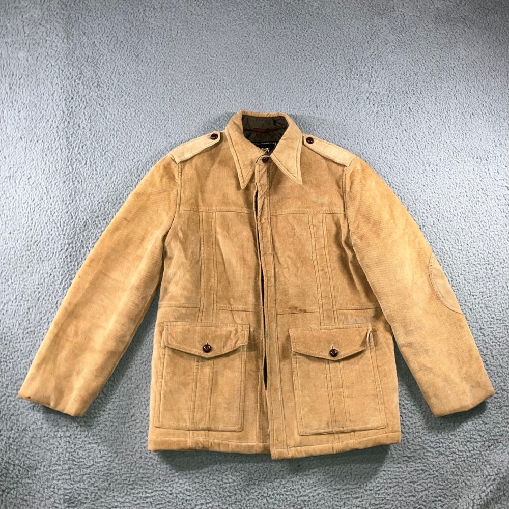 Envoy Corduroy Jacket Men L Vintage 70s Quilted Lining Elbow Patches Retro Chore